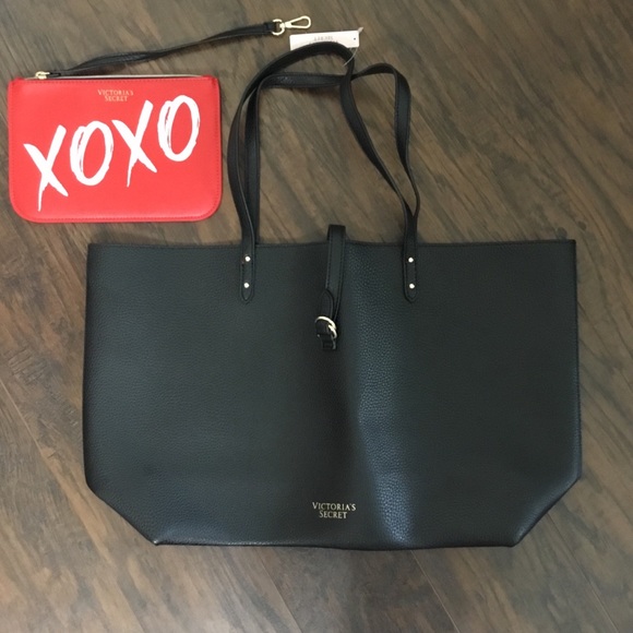 Victoria's Secret Handbags - VS Large Faux Leather Tote with Mini Make-up Bag